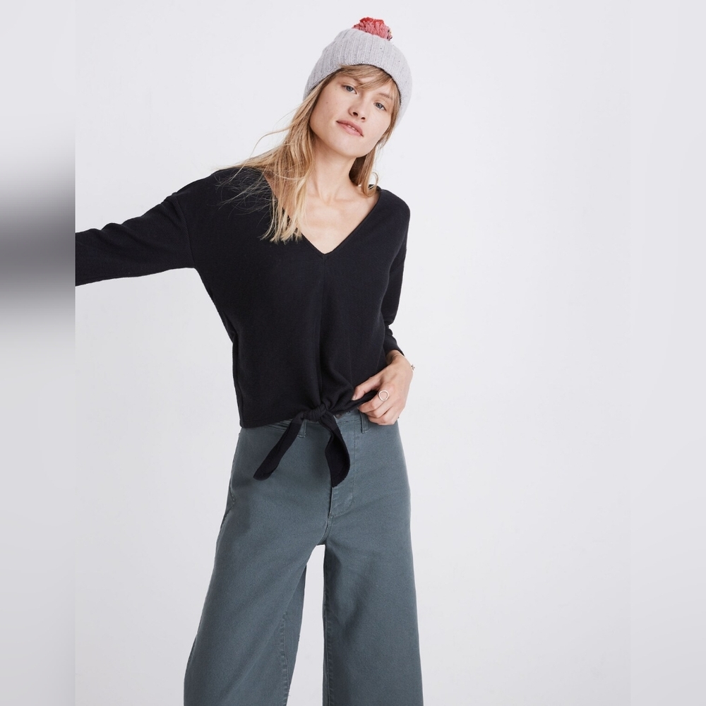 Madewell Texture‎ & Thread Long-Sleeve Tie-Front Top Black